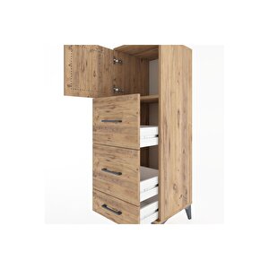 Hyperion Dolap Tek Raflı 3 Çekmeceli Tek Kapaklı 44x44x134 Çam-çam