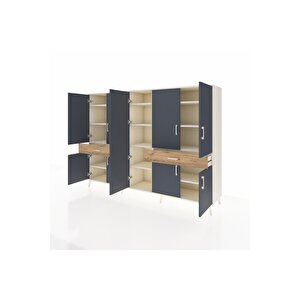 Hyperion Dolap 12 Raflı 2 Çekmeceli 8 Kapaklı 220x44x163 Aytaşı-antrasit/çam