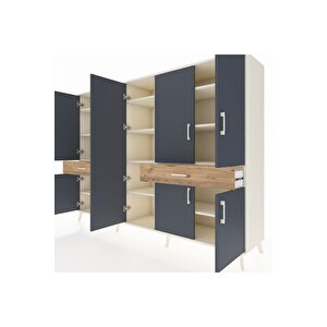 Hyperion Dolap 12 Raflı 2 Çekmeceli 8 Kapaklı 220x44x163 Aytaşı-antrasit/çam