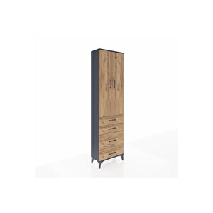 Arges Dolap 2 Raflı 4 Çekmeceli Tek Askılı 60x30x221 Antrasit-çam