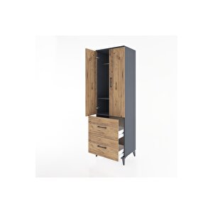 Hyperion Dolap 2 Raflı 2 Çekmeceli Tek Askılı 60x44x195 Antrasit-çam