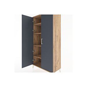 Hyperion Dolap 4 Raflı 2 Kapaklı 88x44x182 Çam-antrasit