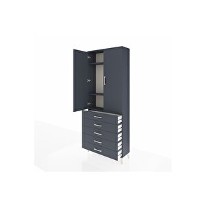 Arges Dolap 3 Raflı 5 Çekmeceli 2 Kapaklı 88x30x221 Antrasit-antrasit