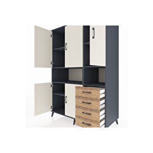 Kronos Dolap 7 Raflı 4 Çekmeceli 5 Kapaklı 132x59x195 Antrasit-aytaşı/çam