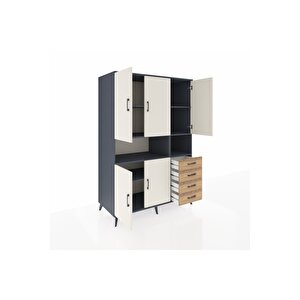 Kronos Dolap 7 Raflı 4 Çekmeceli 5 Kapaklı 132x59x195 Antrasit-aytaşı/çam