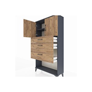 Arges Dolap 2 Raflı 3 Çekmeceli 2 Kapaklı 88x30x163 Antrasit-çam