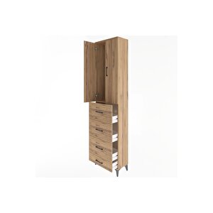 Arges Dolap Tek Raflı 4 Çekmeceli 2 Kapaklı 60x30x243 Çam-çam