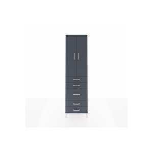 Arges Dolap 2 Raflı 5 Çekmeceli Tek Askılı 60x30x221 Antrasit-antrasit