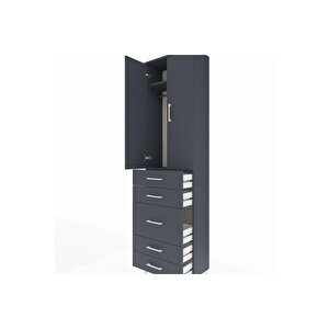 Arges Dolap 2 Raflı 5 Çekmeceli Tek Askılı 60x30x221 Antrasit-antrasit