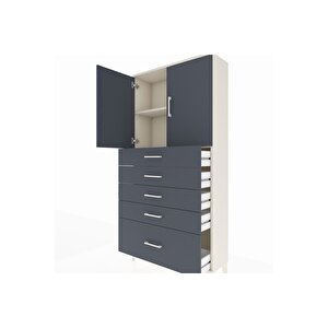 Arges Dolap 2 Raflı 5 Çekmeceli 2 Kapaklı 88x30x182 Aytaşı-antrasit