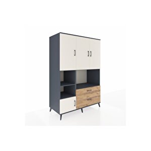 Kronos Dolap 7 Raflı 2 Çekmeceli 5 Kapaklı 132x59x195 Antrasit-aytaşı/çam