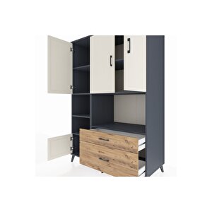 Kronos Dolap 7 Raflı 2 Çekmeceli 5 Kapaklı 132x59x195 Antrasit-aytaşı/çam