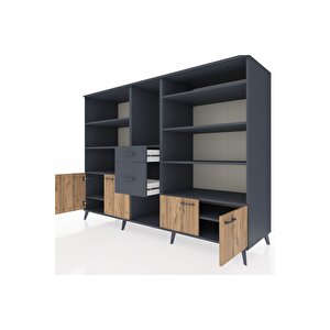 Kronos Dolap 10 Raflı 2 Çekmeceli 4 Kapaklı 220x59x163 Antrasit-çam/antrasit