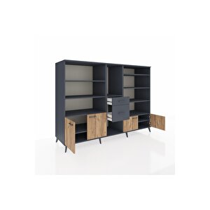 Kronos Dolap 10 Raflı 2 Çekmeceli 4 Kapaklı 220x59x163 Antrasit-çam/antrasit