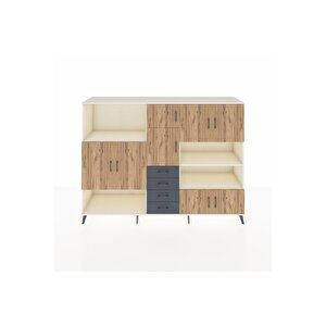 Hyperion Dolap 9 Raflı 4 Çekmeceli 8 Kapaklı 220x44x163 Aytaşı-çam/antrasit