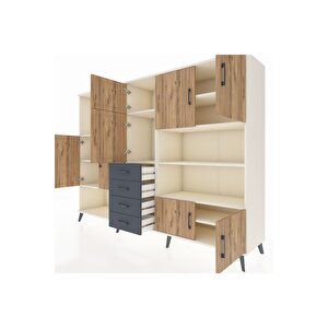 Hyperion Dolap 9 Raflı 4 Çekmeceli 8 Kapaklı 220x44x163 Aytaşı-çam/antrasit