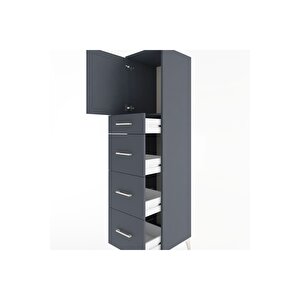 Hyperion Dolap Tek Raflı 4 Çekmeceli Tek Kapaklı 44x44x182 Antrasit-antrasit