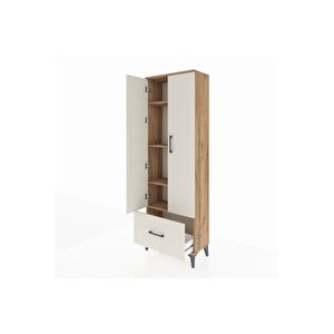 Arges Dolap 4 Raflı Tek Çekmeceli 2 Kapaklı 60x30x182 Çam-aytaşı