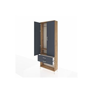 Arges Dolap 2 Raflı 2 Çekmeceli Tek Askılı 88x30x243 Çam-antrasit