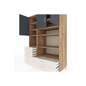 Kronos Dolap 9 Raflı 6 Çekmeceli 3 Kapaklı 132x59x195 Çam-antrasit/aytaşı