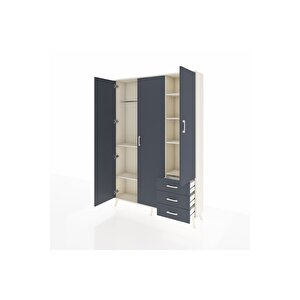 Arges Gardrop 6 Raflı 3 Çekmeceli Tek Askılı 132x30x195 Aytaşı-antrasit