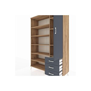 Hyperion Gardrop 9 Raflı 3 Çekmeceli Tek Kapaklı  132x44x195 Çam-antrasit