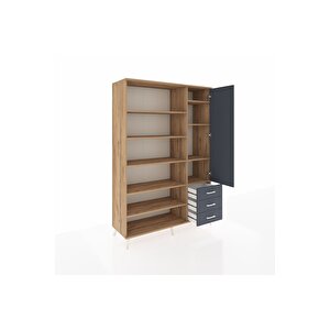 Hyperion Gardrop 9 Raflı 3 Çekmeceli Tek Kapaklı  132x44x195 Çam-antrasit