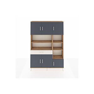 Arges Dolap 10 Raflı Tek Çekmeceli 6 Kapaklı 132x30x195 Çam-antrasit/aytaşı