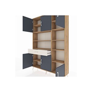 Arges Dolap 10 Raflı Tek Çekmeceli 6 Kapaklı 132x30x195 Çam-antrasit/aytaşı