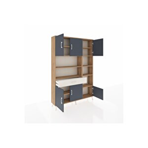 Arges Dolap 10 Raflı Tek Çekmeceli 6 Kapaklı 132x30x195 Çam-antrasit/aytaşı