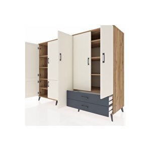 Kronos Dolap 12 Raflı 2 Çekmeceli 7 Kapaklı 220x59x163 Çam-aytaşı/antrasit