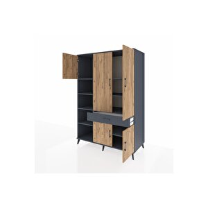 Kronos Dolap 8 Raflı Tek Çekmeceli 5 Kapaklı 132x59x195 Antrasit-çam/antrasit