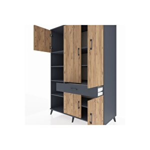 Kronos Dolap 8 Raflı Tek Çekmeceli 5 Kapaklı 132x59x195 Antrasit-çam/antrasit