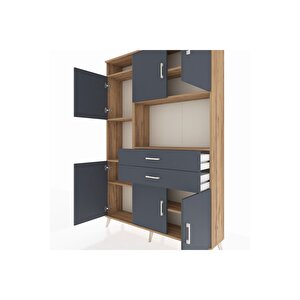 Arges Gardrop 8 Raflı 2 Çekmeceli 6 Kapaklı 132x30x195 Çam-antrasit