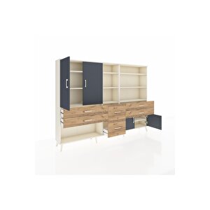 Arges Dolap 10 Raflı 6 Çekmeceli 4 Kapaklı 220x30x163 Aytaşı-antrasit/çam