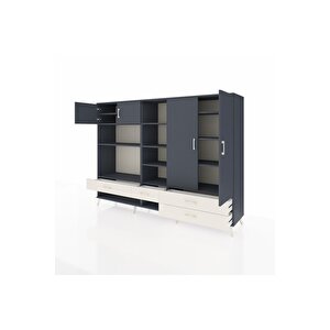 Hyperion Dolap 12 Raflı 4 Çekmeceli 4 Kapaklı 220x44x163 Antrasit-antrasit/aytaşı