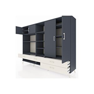 Hyperion Dolap 12 Raflı 4 Çekmeceli 4 Kapaklı 220x44x163 Antrasit-antrasit/aytaşı