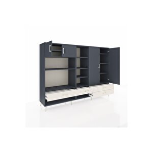 Hyperion Dolap 12 Raflı 4 Çekmeceli 4 Kapaklı 220x44x163 Antrasit-antrasit/aytaşı