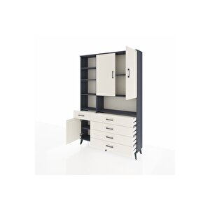 Arges Gardrop 8 Raflı 5 Çekmeceli 3 Kapaklı 132x30x195 Antrasit-aytaşı