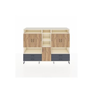 Hyperion Dolap 12 Raflı 4 Çekmeceli 5 Kapaklı 220x44x163 Aytaşı-çam/antrasit