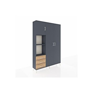 Arges Dolap 6 Raflı 3 Çekmeceli Tek Askılı 132x30x195 Antrasit-antrasit/çam