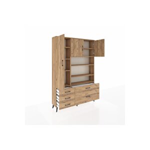 Arges Gardrop 9 Raflı 5 Çekmeceli 3 Kapaklı 132x30x195 Çam-çam