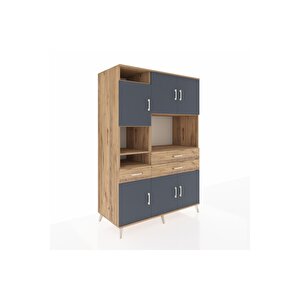 Kronos Dolap 9 Raflı 3 Çekmeceli 6 Kapaklı 132x59x195 Çam-antrasit/çam