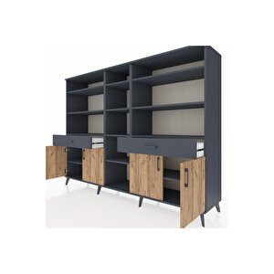 Hyperion Dolap 12 Raflı 2 Çekmeceli 4 Kapaklı 220x44x163 Antrasit-çam/antrasit