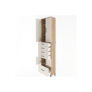 Arges Dolap 4 Raflı 5 Çekmeceli 4 Kapaklı 60x30x243 Çam-aytaşı