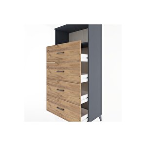 Hyperion Dolap Tek Raflı 4 Çekmeceli 88x44x182 Antrasit-çam