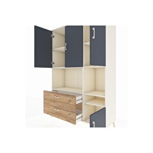 Hyperion Dolap 7 Raflı 2 Çekmeceli 4 Kapaklı 132x44x195 Aytaşı-antrasit/çam