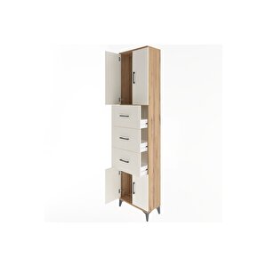 Arges Dolap Tek Raflı 3 Çekmeceli 4 Kapaklı 60x30x243 Çam-aytaşı