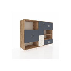 Kronos Dolap 9 Raflı 4 Çekmeceli 8 Kapaklı 220x59x163 Çam-antrasit/aytaşı