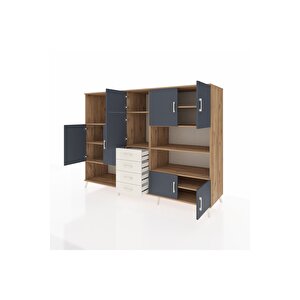 Kronos Dolap 9 Raflı 4 Çekmeceli 8 Kapaklı 220x59x163 Çam-antrasit/aytaşı